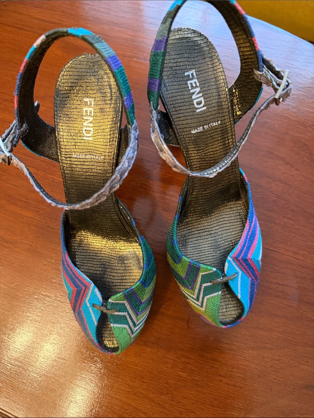 Fendi Multicolor Striped Peep-Toe Sandals 36
